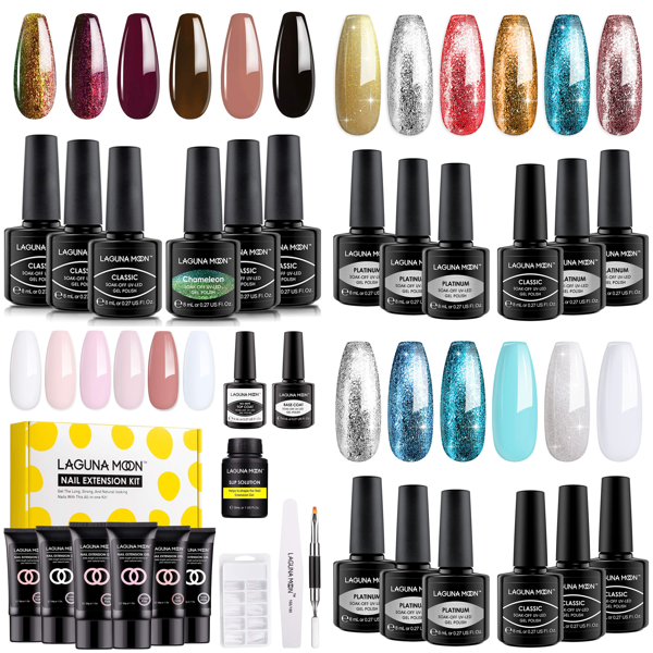 6 Pcs Lagunamoon Gel Nail Polish Sets, UV LED Soak Off Lacquer Kit Varnish Manicure & Pedicure