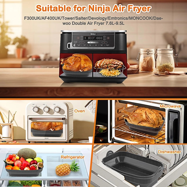 13 Pcs Grey Set Upgraded Silicone Air Fryer Liners, Silicone Air Fryer Accessories for Ninja Dual AF300UK AF400UK AF500UK AF451UK Tower T17088 - OneBag
