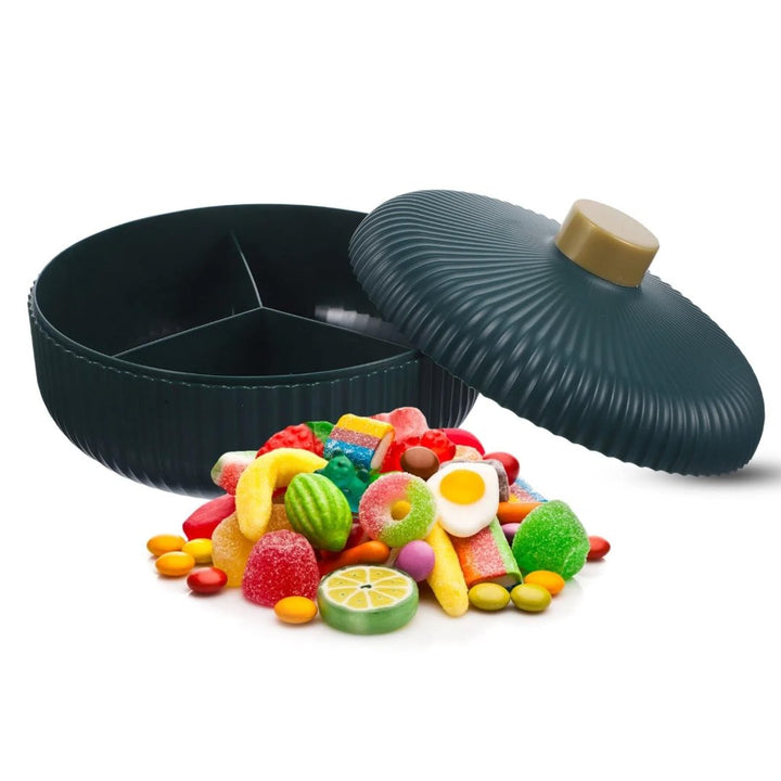 Divided Serving Tray with Lid, Dry Fruit Platter Tray, 3 Compartments Round Food Storage - OneBag