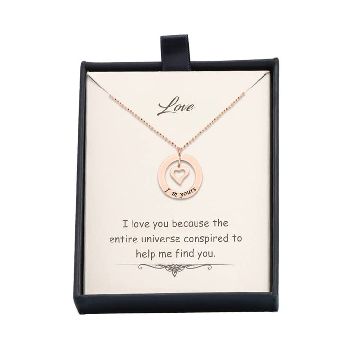 925 Sterling Silver I M Yours Quote Rose Gold Charms Necklace Pendant Jewellery for Teen Women - OneBag