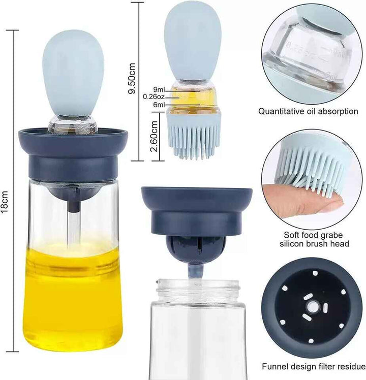 2 Pcs Glass Oil Dispenser Bottle  with Silicone Basting Brush for Cooking, Sauce, BBQ Grill