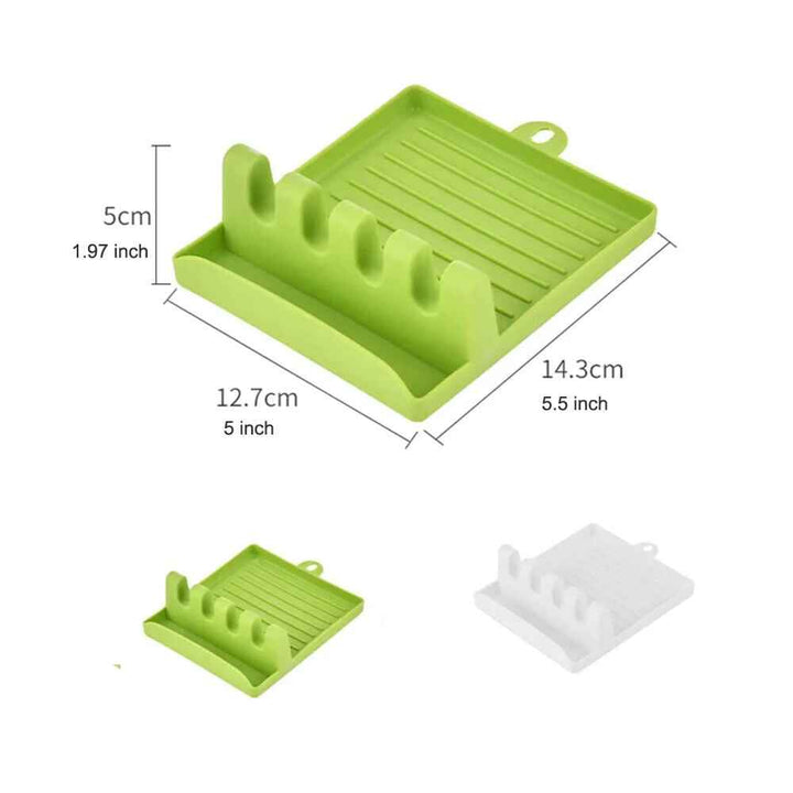 2 Pcs Green Silicone Spoon and Pan Cover Holder Rest