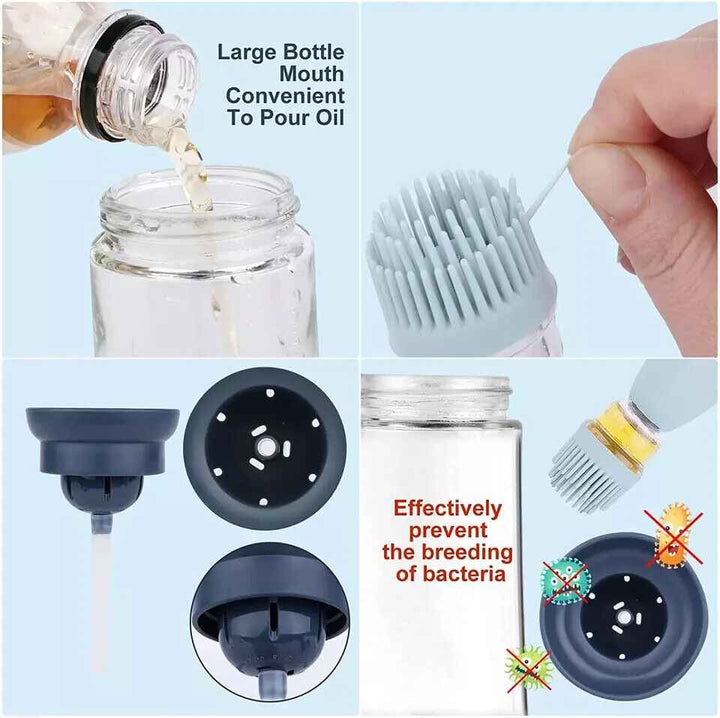 2 Pcs Glass Oil Dispenser Bottle  with Silicone Basting Brush for Cooking, Sauce, BBQ Grill