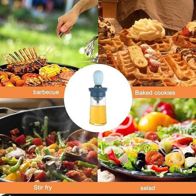 2 Pcs Glass Oil Dispenser Bottle  with Silicone Basting Brush for Cooking, Sauce, BBQ Grill