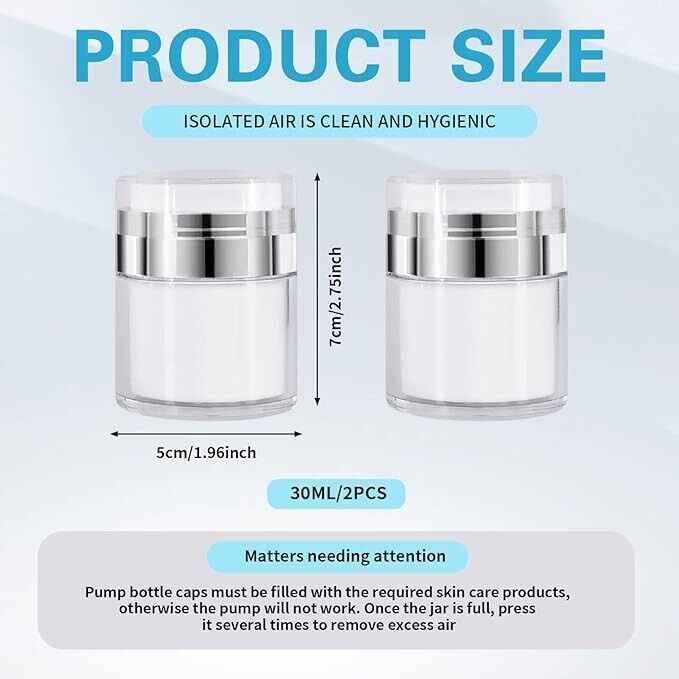 2 Pcs 50ml Vacuum Pump Clear Bottle Jar for Cream Lotion