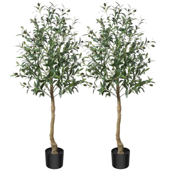 2 Pcs Artificial Olive Tree, 120 cm Faux Artificial Plants Outdoor with Woven Basket