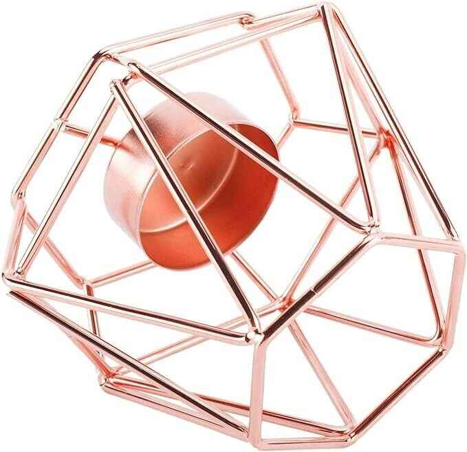 2 Pcs Rose Gold Metal Candle Holders for Modern Home Room Decoration