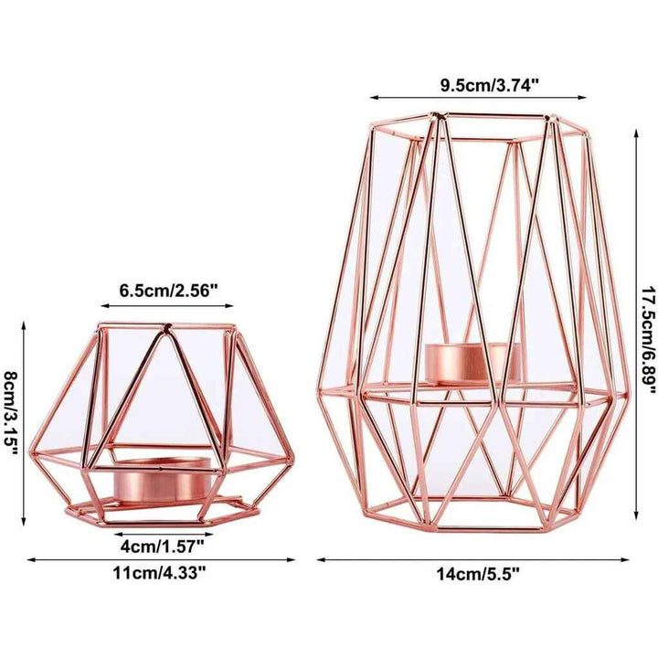 2 Pcs Rose Gold Metal Candle Holders for Modern Home Room Decoration