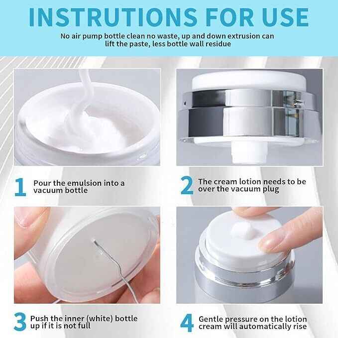 2 Pcs 50ml Vacuum Pump Clear Bottle Jar for Cream Lotion
