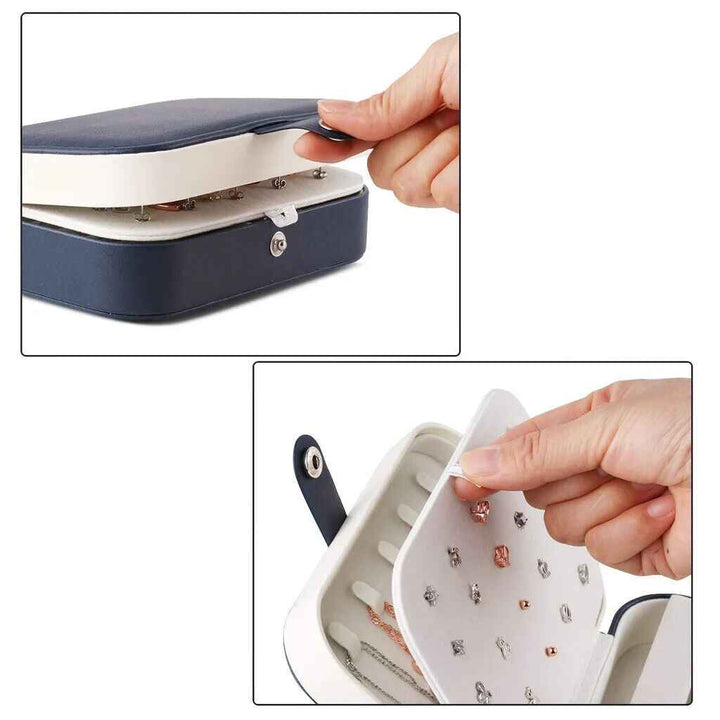 Small Travel Navy Jewellery Box Variety PU Leather,  Organiser for Rings, Necklace, Earrings, Headwear