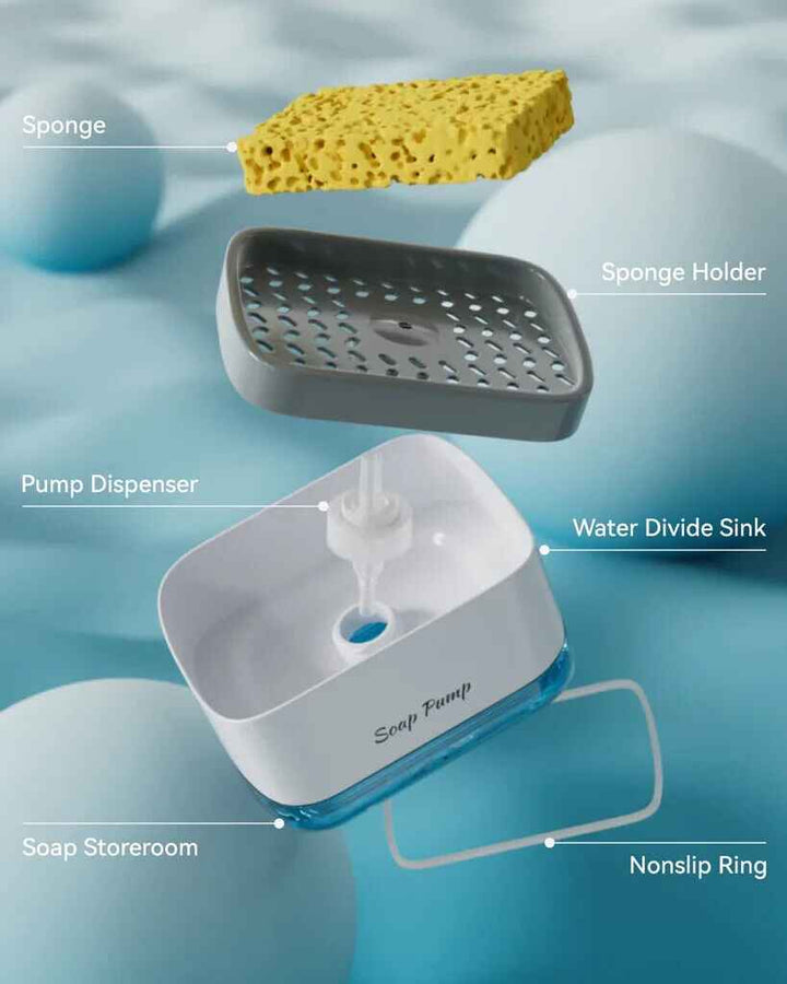 Soap Dispenser with Sponge Holder One-handed Pump Soap Dispenser for Kitchen