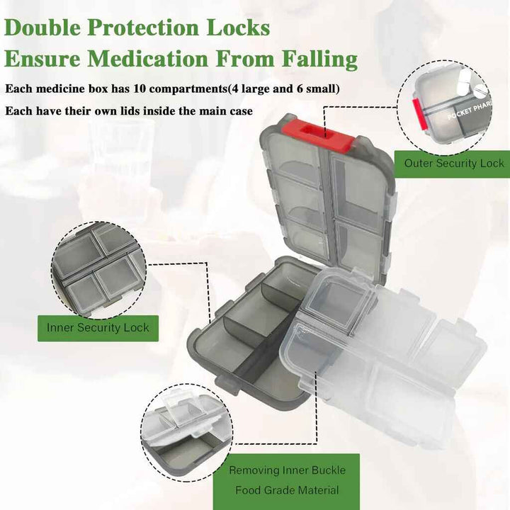 4 Pcs Pill Case with 10 Compartments