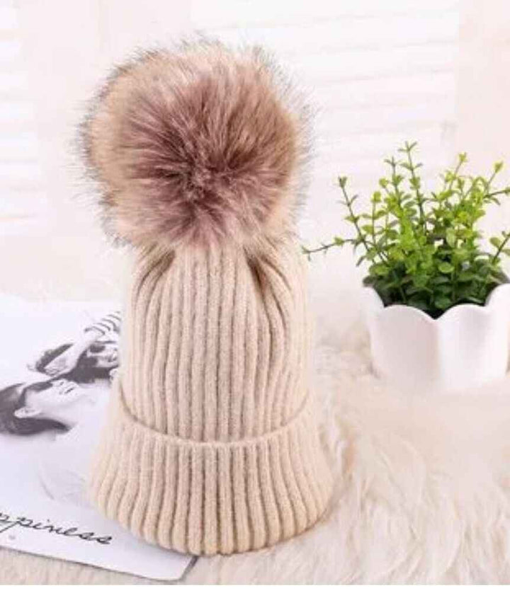 Winter Hat with Fur Pom