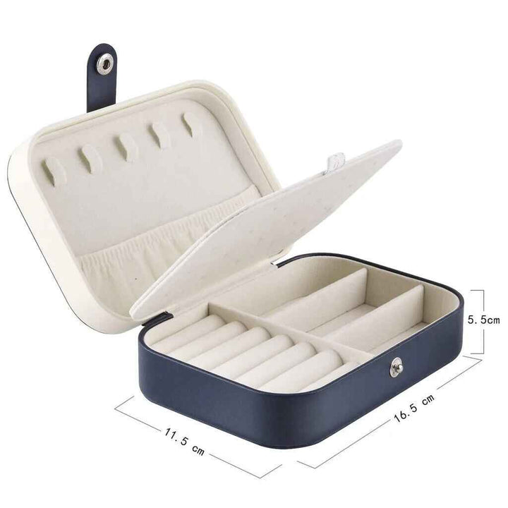 Small Travel Navy Jewellery Box Variety PU Leather,  Organiser for Rings, Necklace, Earrings, Headwear