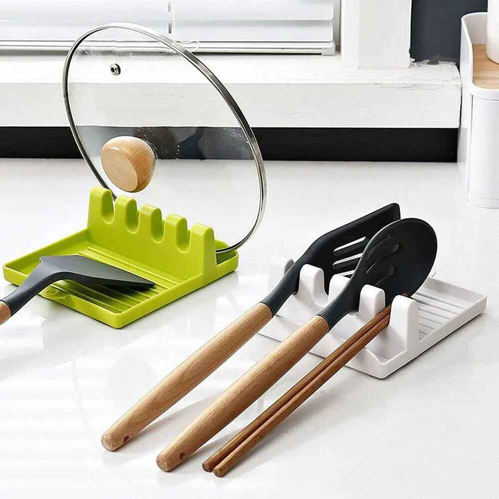 2 Pcs Green Silicone Spoon and Pan Cover Holder Rest