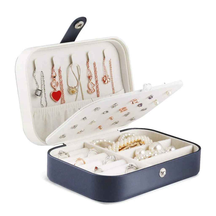 Small Travel Navy Jewellery Box Variety PU Leather,  Organiser for Rings, Necklace, Earrings, Headwear