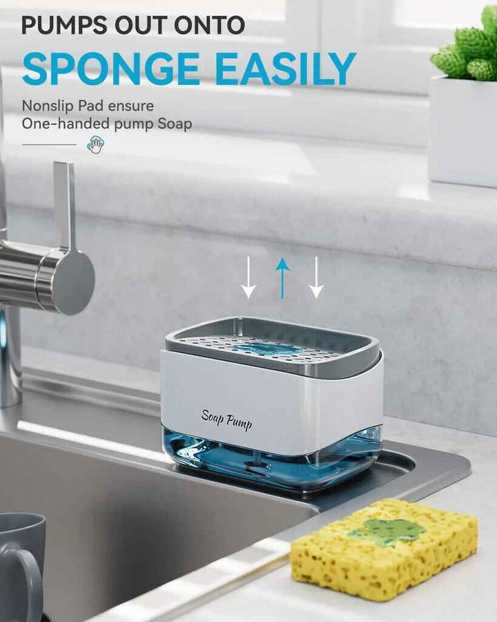 Soap Dispenser with Sponge Holder One-handed Pump Soap Dispenser for Kitchen