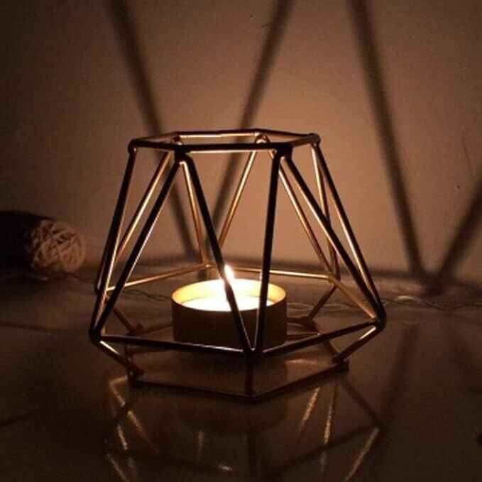 2 Pcs Rose Gold Metal Candle Holders for Modern Home Room Decoration