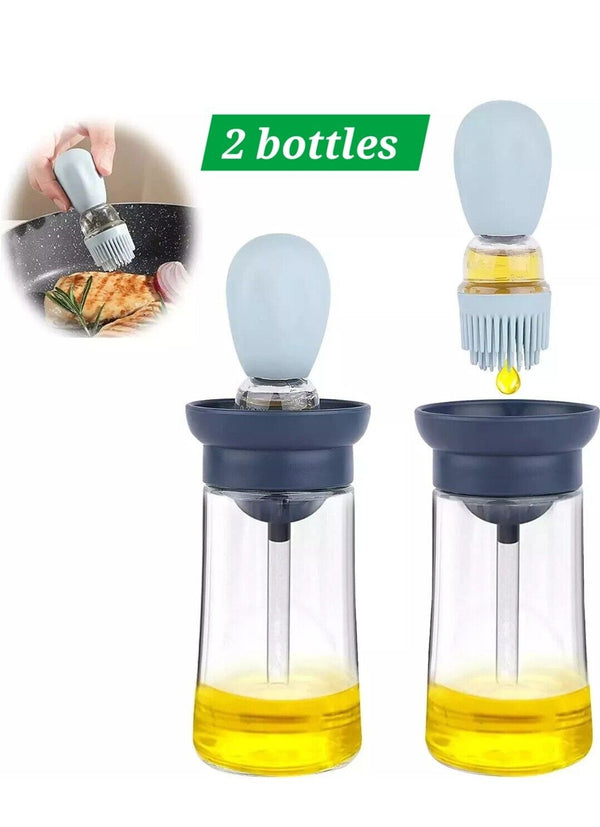 2 Pcs Glass Oil Dispenser Bottle  with Silicone Basting Brush for Cooking, Sauce, BBQ Grill