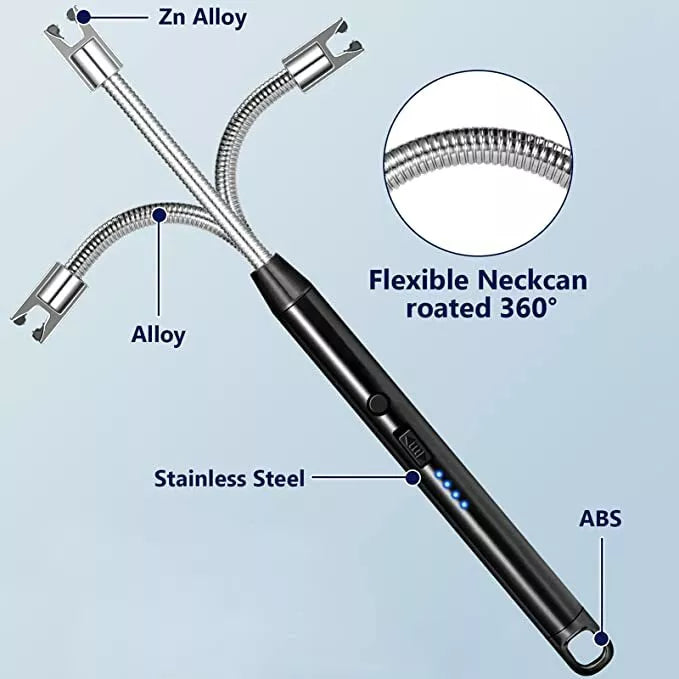 Electric Arc Rechargeable USB lighter, 360° Flexible Long Neck Lighter for Candle, BBQ - OneBag