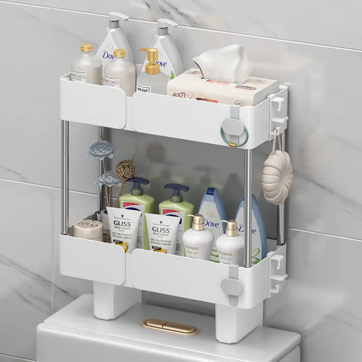 White Storage Rack Above Bathroom Toilet Waterproof Cabinet Storage Rack - OneBag