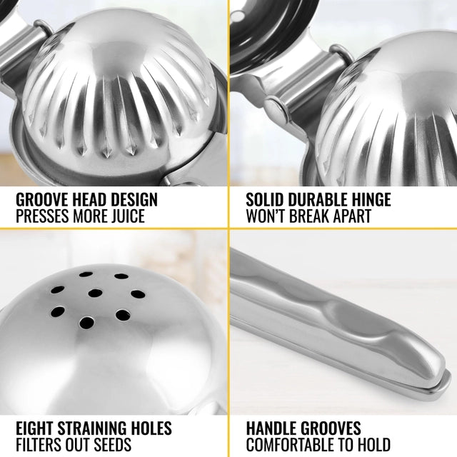 Stainless Steel Lemon Squeezer with Premium Quality, Heavy Duty Solid Metal Squeezer Bowl, Large Manual Citrus Press Juicer and Lime Squeezer - OneBag