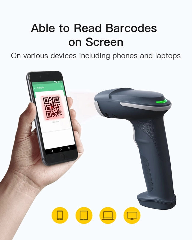 Inateck 2D Wireless Barcode Scanner, Bluetooth 5.0, 2.4Ghz Smart Base, Screen Scanning, BCST-54 - OneBag