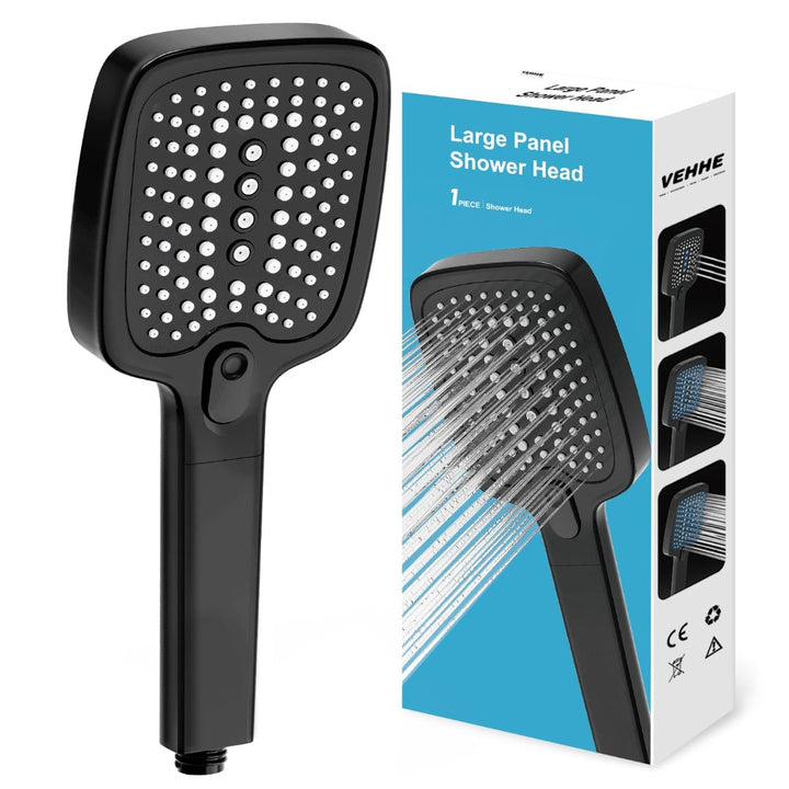 VEHHE High Pressure Shower Heads with 3 Modes, Power Shower Head Large Panel & Self-Cleaning Silicone Nozzles - OneBag