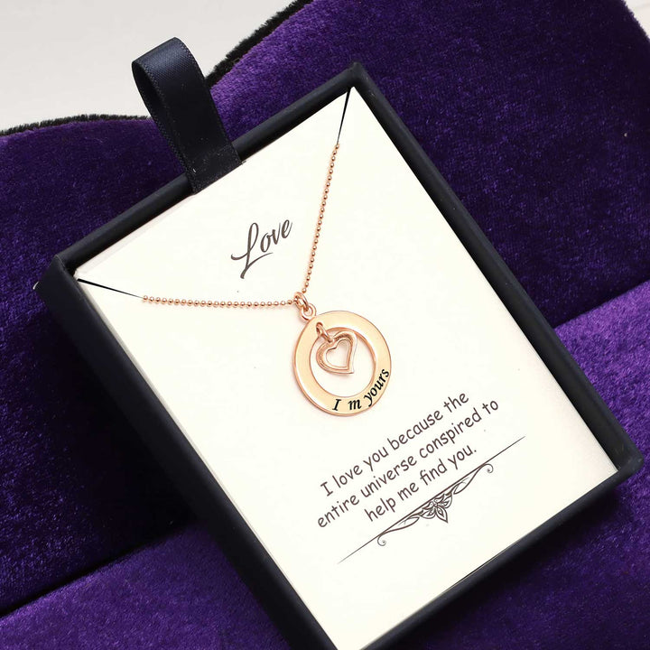 925 Sterling Silver I M Yours Quote Rose Gold Charms Necklace Pendant Jewellery for Teen Women - OneBag
