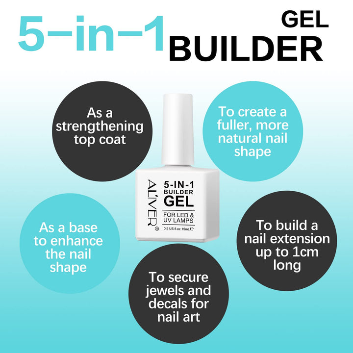2 Pcs 15ml Builder Nail Gels,  5 in 1 Builder Base Strengthening Gel, Professional Manicure Repair - OneBag