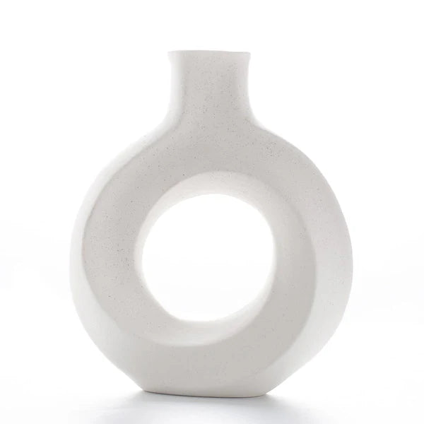 Matte White O-Shape Porcelain Ceramic Vase for Flowers, Modern Home Décor - OneBag