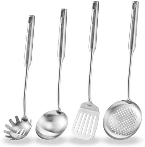 4 Pcs Stainless Steel Kitchen Utensil Set, Spatula and Ladle Skimmer Spoon