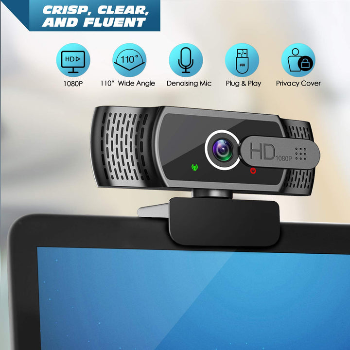 Webcam for PC with Microphone - 1080P FHD Webcam with Privacy Cover & Webcam Mounts - OneBag