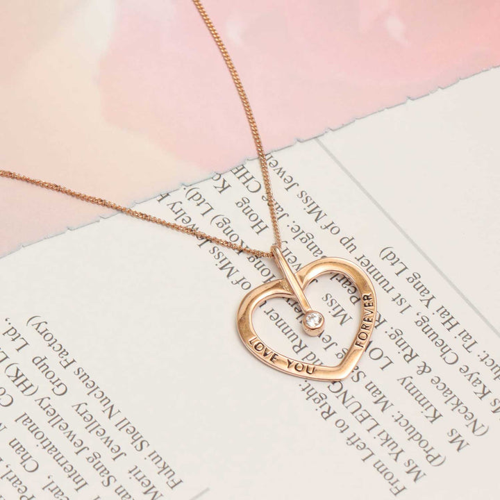 925 Sterling Silver Love You Forever Quote with CZ Rose Gold Charms Necklace Pendant Jewellery for Teen Women - OneBag