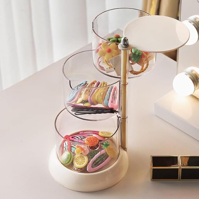 3-Layers Jewelry Organiser, 360 Degree Rotating Jewelry Box, Small Portable Accessory Storage Roll - OneBag