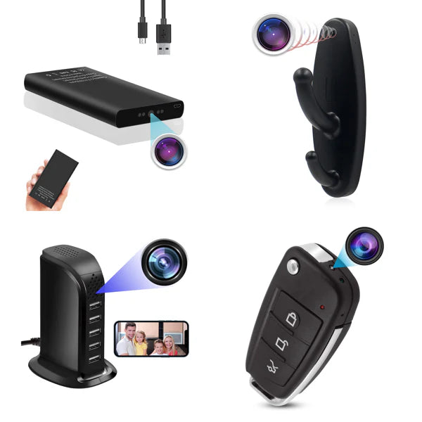 Mini Spy Hidden Camera Clothes Hook, Car Key, Smoke Detector, Power Bank, USB Charger Wireless Surveillance Camera - OneBag