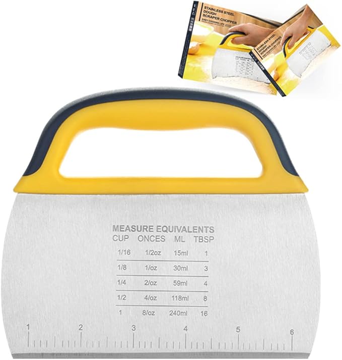 Stainless Steel Metal Griddle Bench Scraper with Plastic Handle, Dough Cutter with Food Grade, Stainless Steel Blade and Soft TPR Handle Plastic Pastry Cutter - OneBag