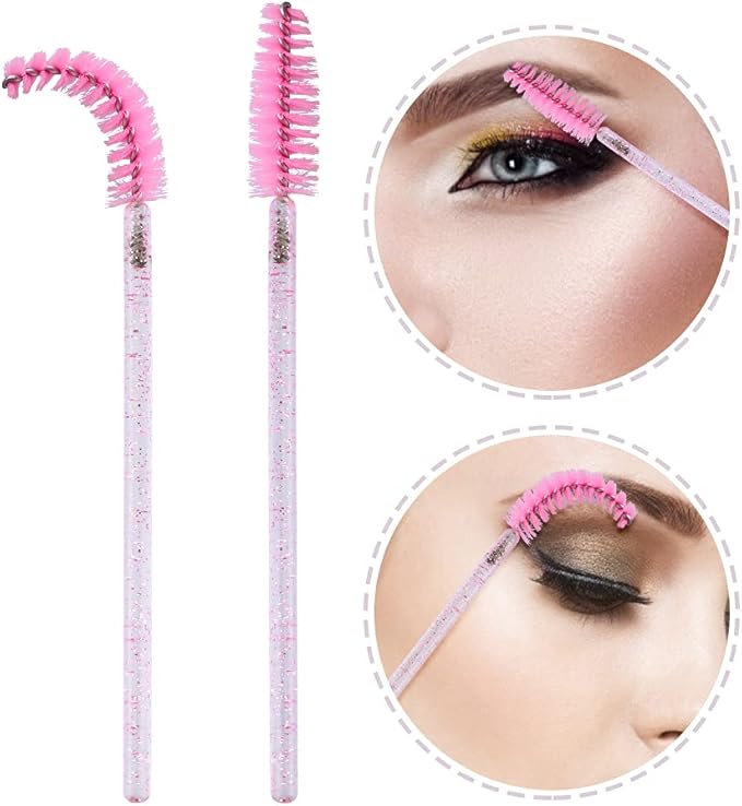 50 Pcs Eyelash Wands Disposable, Crystal Mascara Wands Pink and White - OneBag