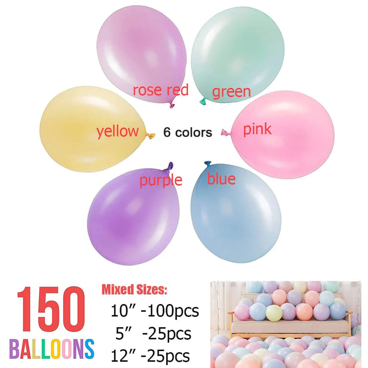 150Pcs Mixed 6 Colours Pastel Rainbow Unicorn Balloons - OneBag