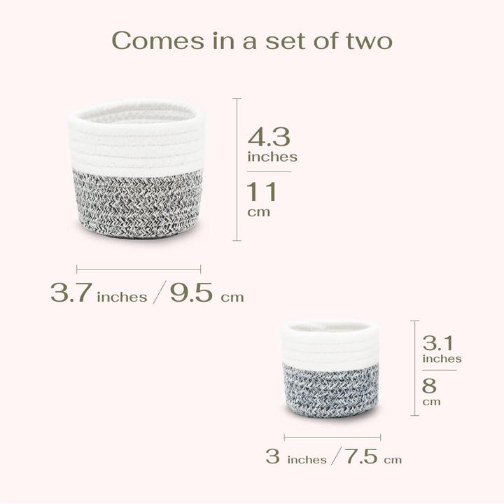 2 Pcs Handwoven Grey and White Cotton Pencil and Make up Brushes Holder - OneBag