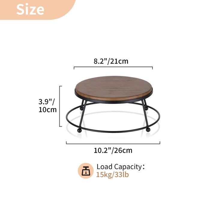 Cake Stand, Cupcake Wooden 21cm Display Holder, Afternoon Tea Pedestal Round with Black Metal Frame - OneBag