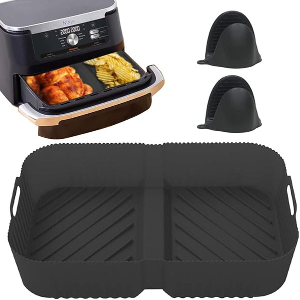 3 Pcs Air Fryer Liners Silicone for Ninja Flex Drawer AF500UK, 2 in 1 Large Airfryer Liners