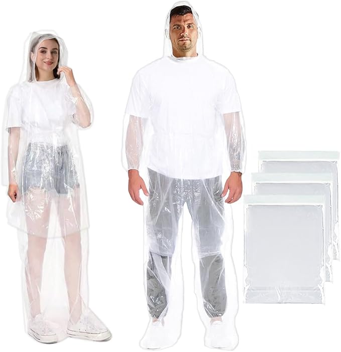 3 Pcs Disposable Rain Ponchos with Pants, Waterproof Ponchos Adults, Light Weight Rain with Hood Women Men - OneBag