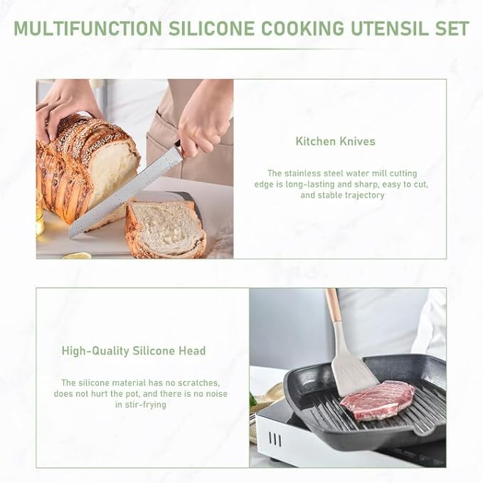 25 Pcs Silicone Non-stick Cooking Utensils Set, Spatula, Whisk, Cutting Board, Tong, Fruit Knife - OneBag