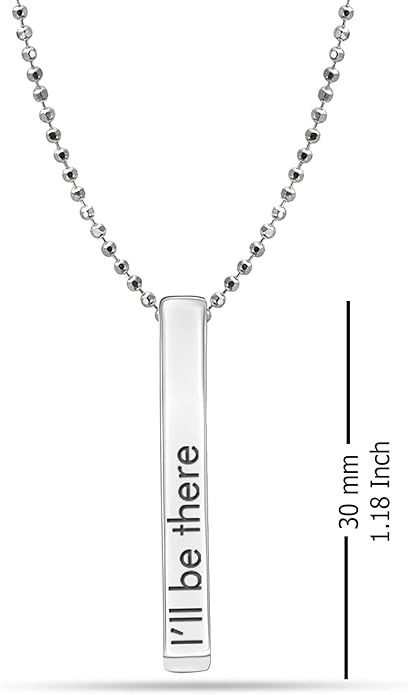 925 Sterling Silver I'll be There Silver 3D Dimensional Bar Charms Necklace Pendant Jewellery for Teen Women - OneBag
