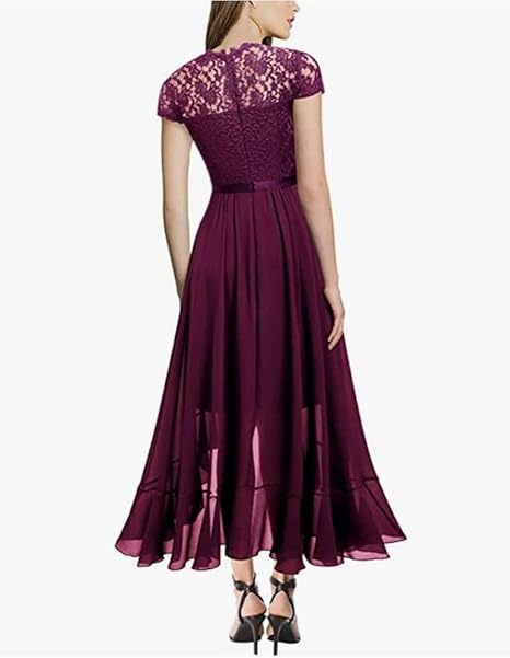 Women's Elegant Lace Chiffon Formal Evening Dresses Ruffle Bridesmaid Maxi Dress- M - OneBag