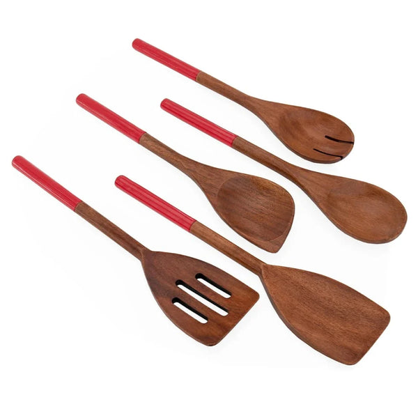 5 Pcs Wooden Red Spatula