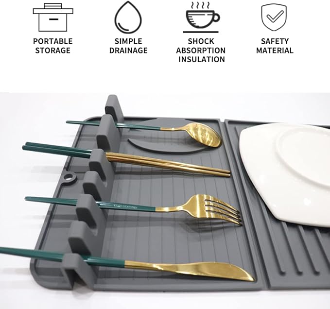 Silicon Dish Drying Mat, Non-Slip, Heat-Insulating Water-draining Table Placemat - OneBag