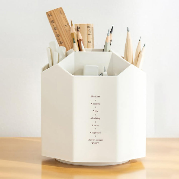 Pencil Holder Desk Organizer 360-Degree Rotating Pen Cup Multi-Functional Pen Holder, 5 Compartments Desktop Stationary Organizer - OneBag