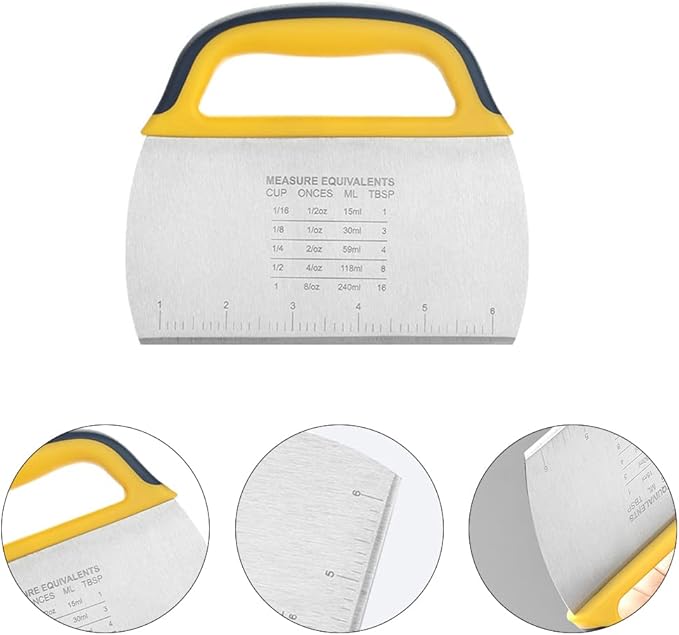 Stainless Steel Metal Griddle Bench Scraper with Plastic Handle, Dough Cutter with Food Grade, Stainless Steel Blade and Soft TPR Handle Plastic Pastry Cutter - OneBag